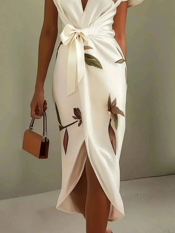 Elegant Satin Cocktail Dress for Women with V Neck Flutter Sleeve Cocktail Style