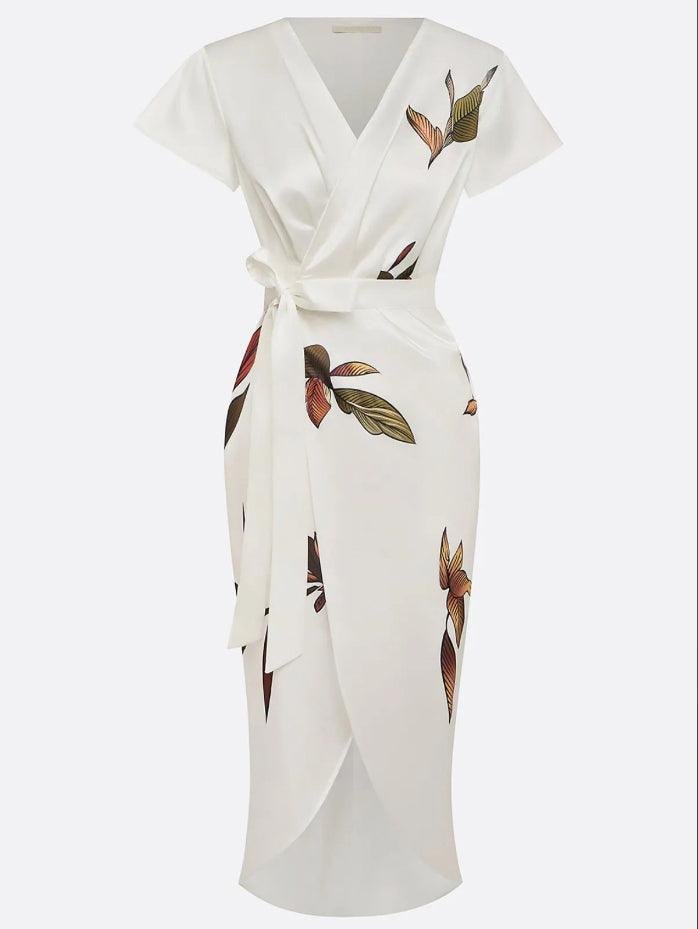 Elegant Satin Cocktail Dress for Women with V Neck Flutter Sleeve Cocktail Style