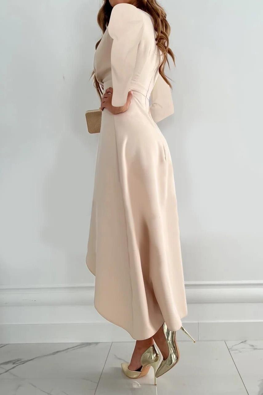 Elegant Satin Cocktail Dress for Women with V Neck Ruffle Trim Cocktail Style