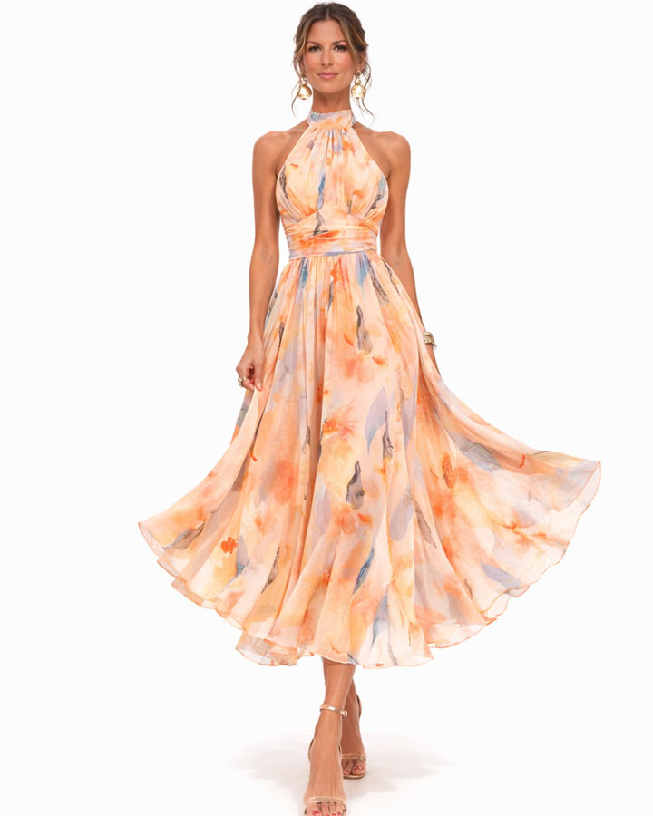 Elegant Satin Fall Wedding Guest Dress for Women with Halter Neck Wedding Guest Style