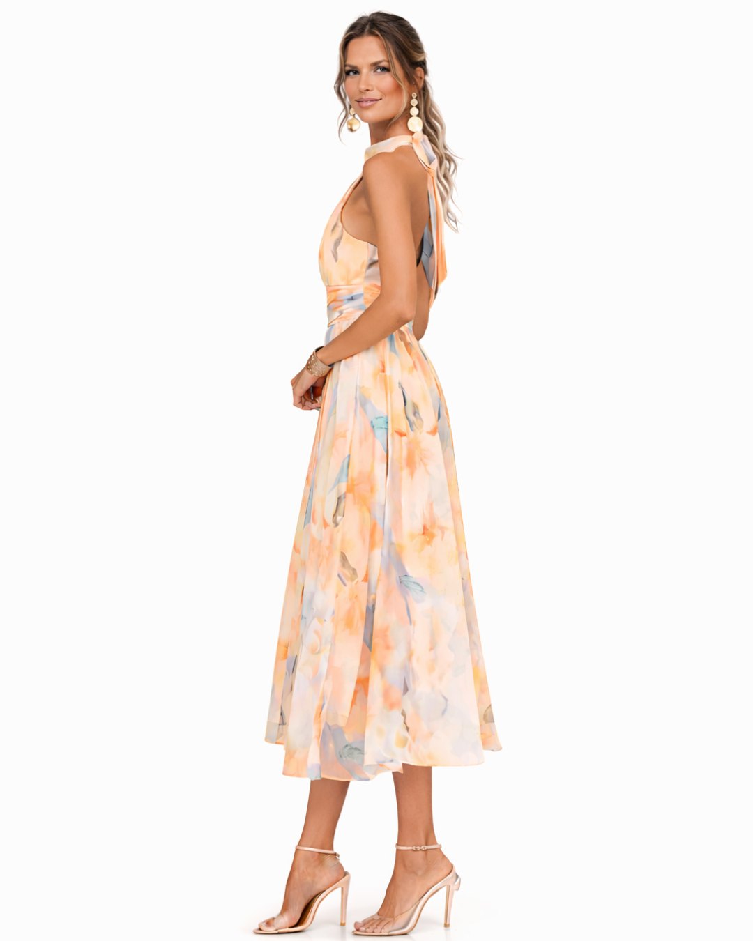 Elegant Satin Fall Wedding Guest Dress for Women with Halter Neck Wedding Guest Style