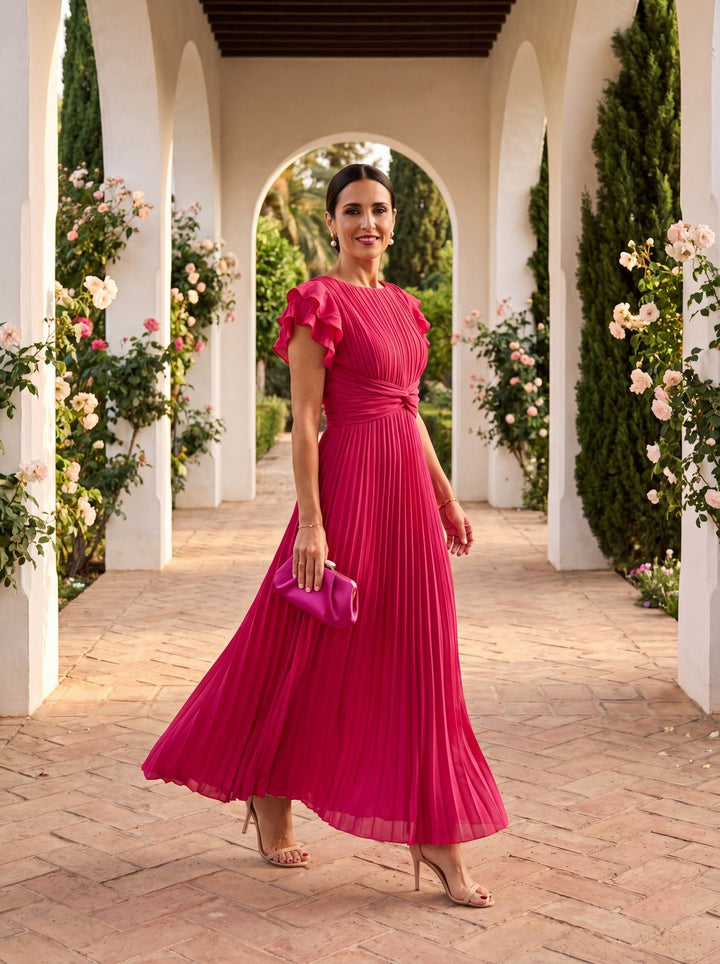 Elegant Tulle Fall Wedding Guest Dress for Women with Pleated Wedding Guest Style