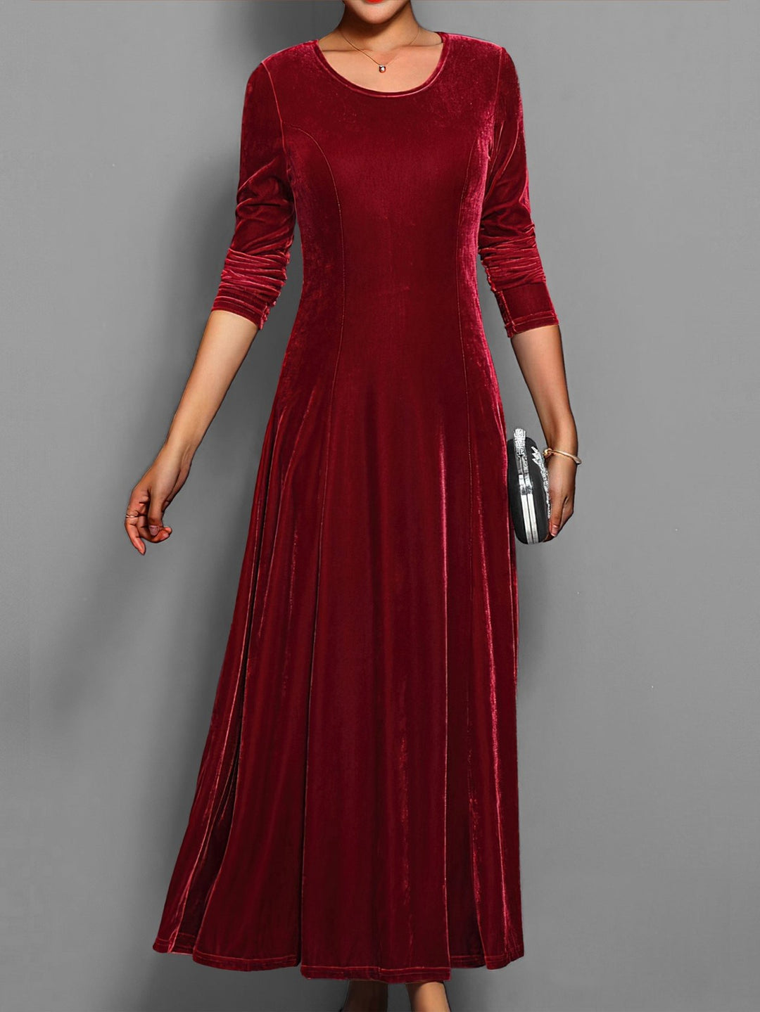 Elegant Velvet Mother of the Bride Dress for Women with Crew Neck Long Sleeve A Line Occasion Style