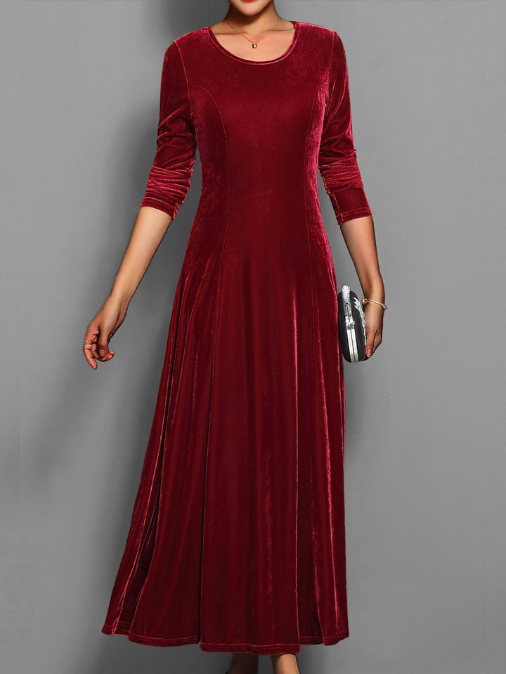 Elegant Velvet Mother of the Bride Dress for Women with Crew Neck Long Sleeve A Line Occasion Style