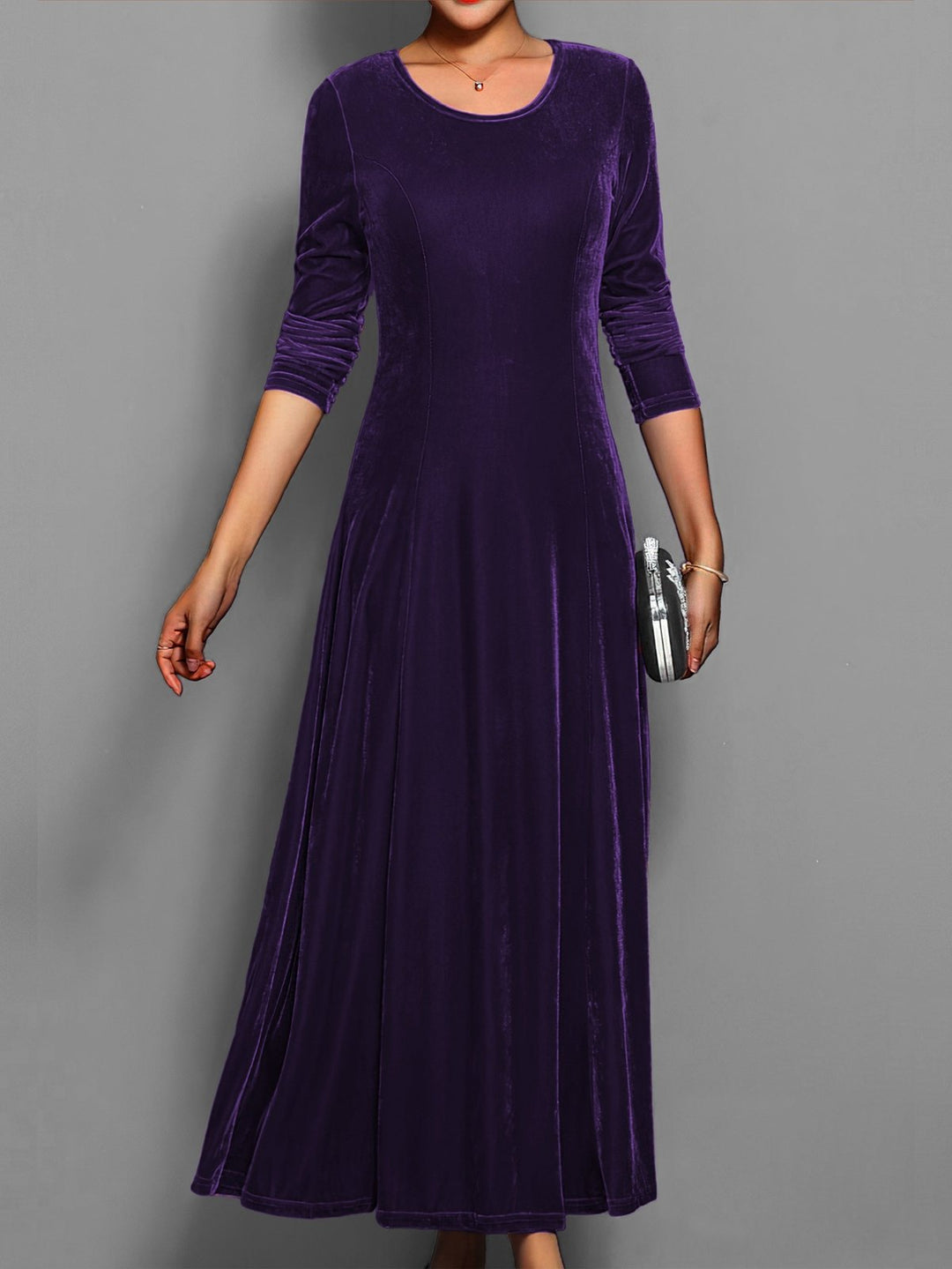 Elegant Velvet Mother of the Bride Dress for Women with Crew Neck Long Sleeve A Line Occasion Style