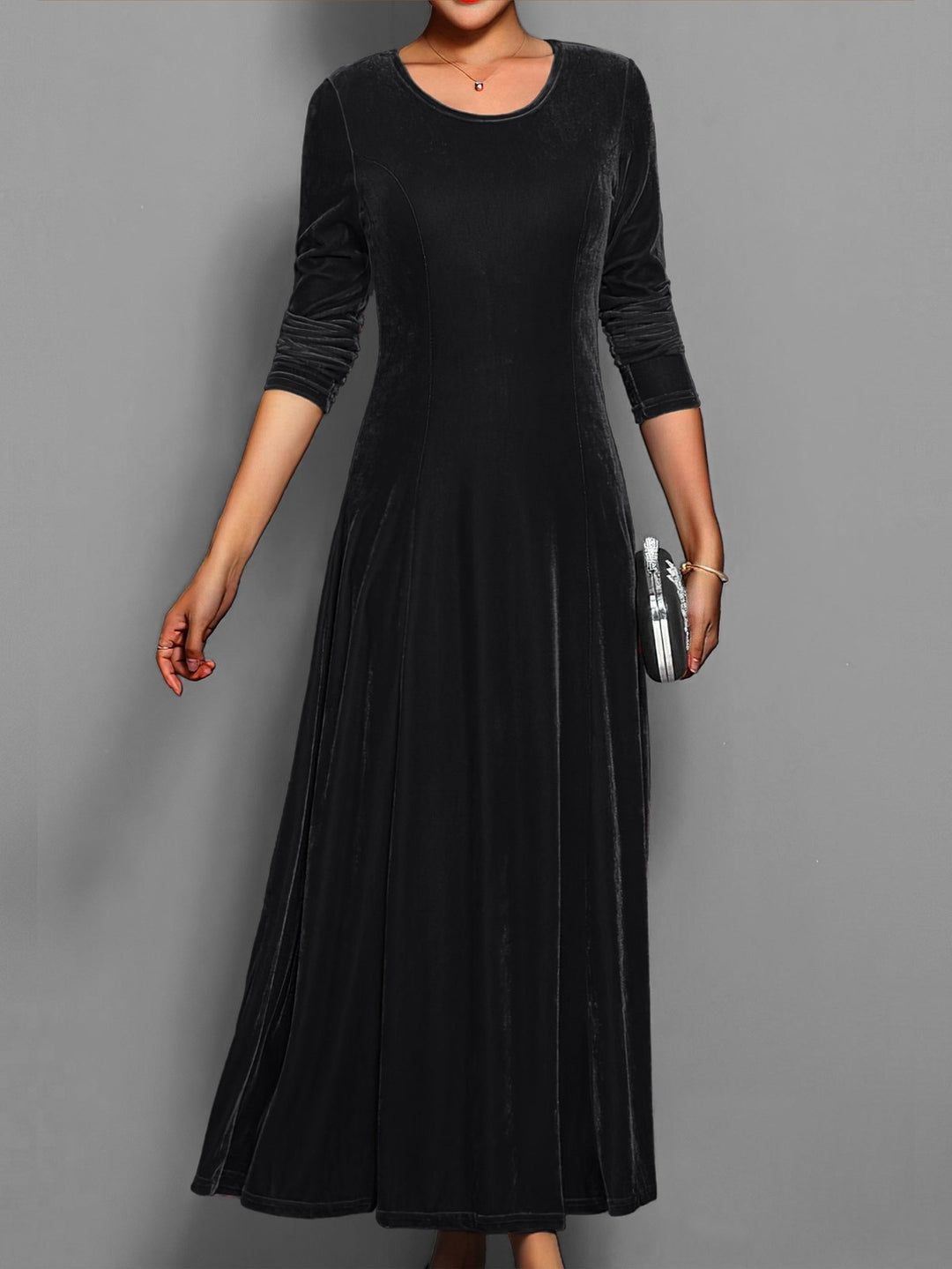 Elegant Velvet Mother of the Bride Dress for Women with Crew Neck Long Sleeve A Line Occasion Style