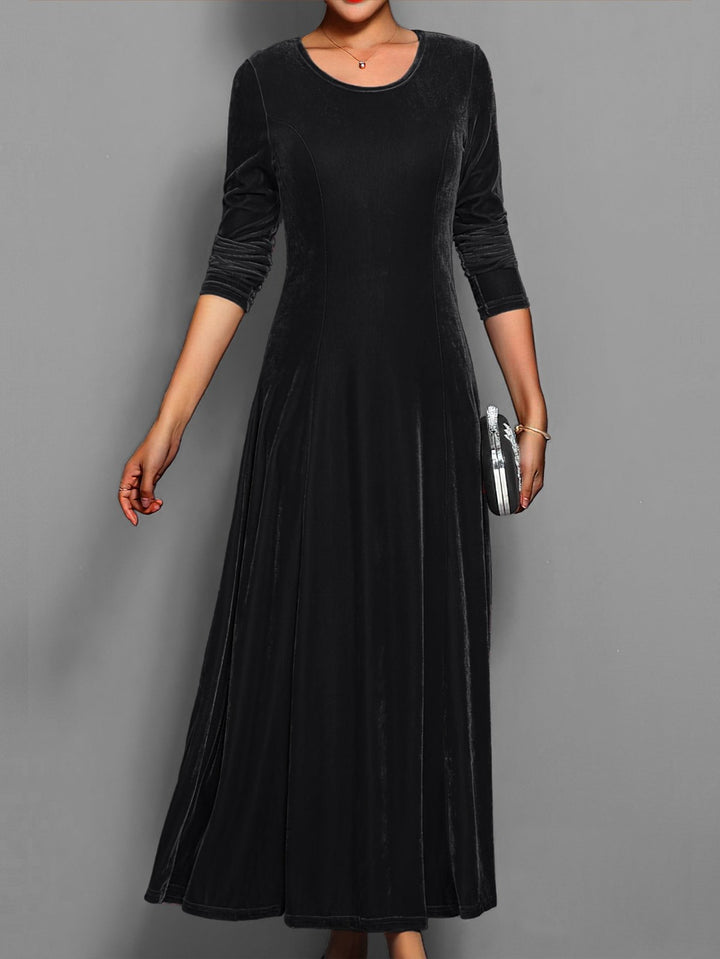 Elegant Velvet Mother of the Bride Dress for Women with Crew Neck Long Sleeve A Line Occasion Style