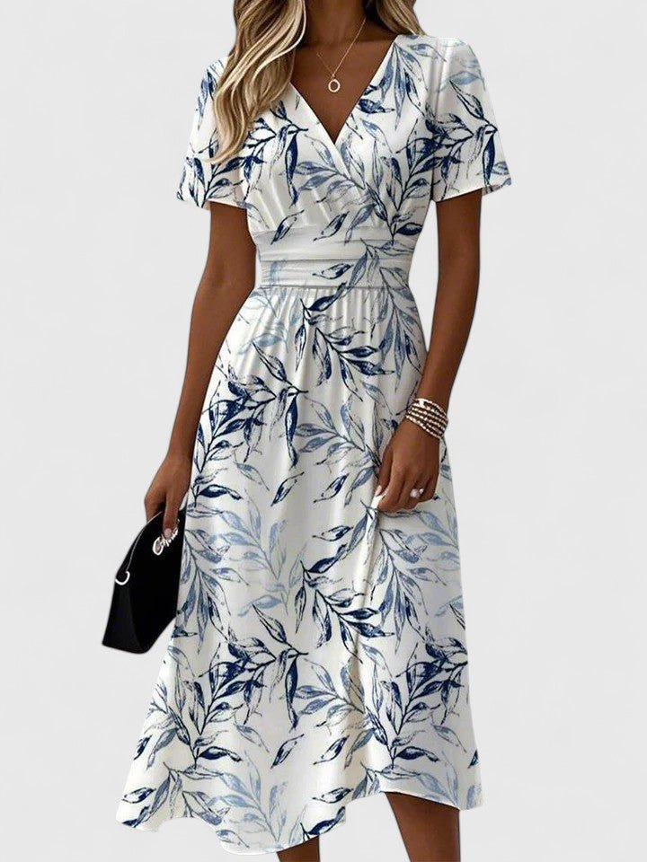 Elegant White A Line Dress for Women with V Neck Flutter Sleeve Relaxed Feminine Style