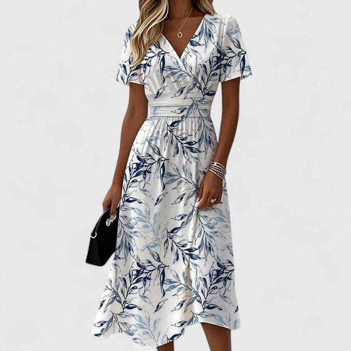 Elegant White A Line Dress for Women with V Neck Flutter Sleeve Relaxed Feminine Style